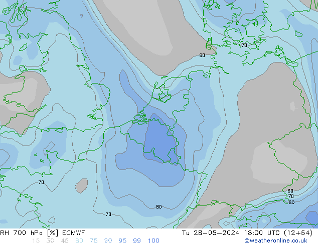 RH 700 hPa ECMWF wto. 28.05.2024 18 UTC