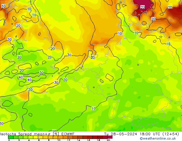 Isotachs Spread ECMWF Tu 28.05.2024 18 UTC