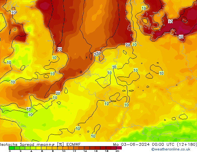 Isotachs Spread ECMWF Mo 03.06.2024 00 UTC