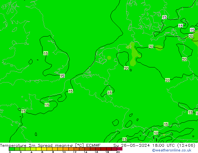 Sıcaklık Haritası 2m Spread ECMWF Paz 26.05.2024 18 UTC