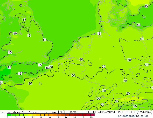 карта температуры Spread ECMWF чт 06.06.2024 12 UTC