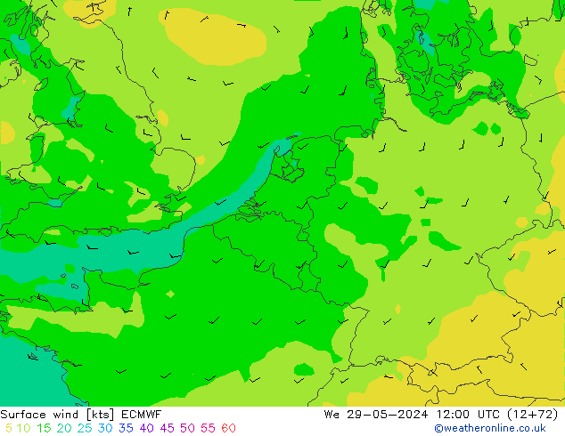 Vent 10 m ECMWF mer 29.05.2024 12 UTC