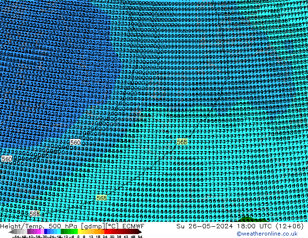 Height/Temp. 500 hPa ECMWF Su 26.05.2024 18 UTC