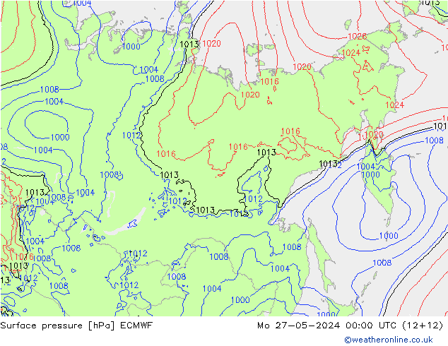 Presión superficial ECMWF lun 27.05.2024 00 UTC