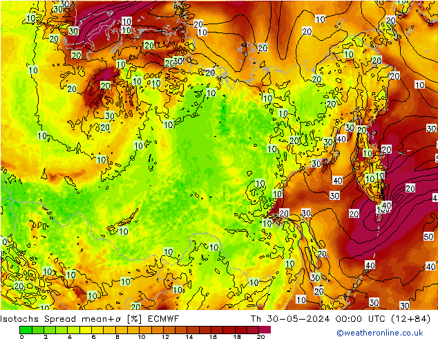 Isotachen Spread ECMWF do 30.05.2024 00 UTC