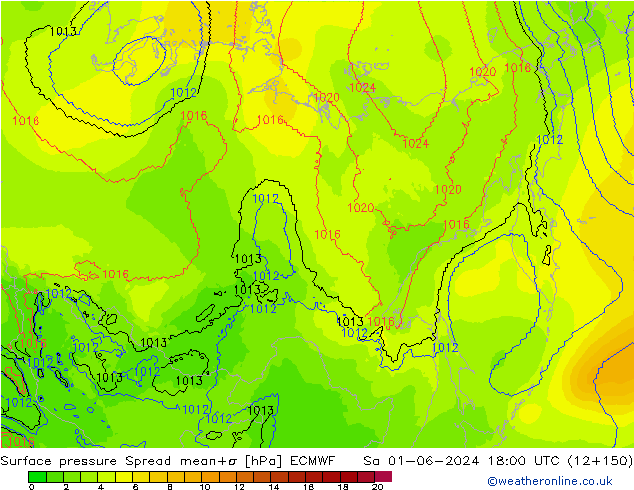 Luchtdruk op zeeniveau Spread ECMWF za 01.06.2024 18 UTC