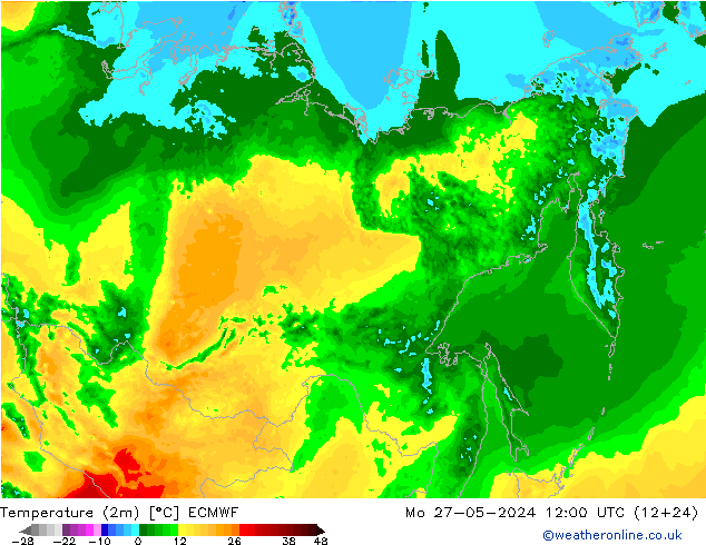 Sıcaklık Haritası (2m) ECMWF Pzt 27.05.2024 12 UTC