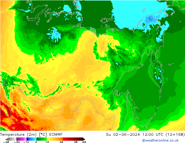 Temperature (2m) ECMWF Su 02.06.2024 12 UTC