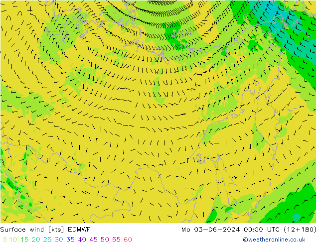 Vento 10 m ECMWF lun 03.06.2024 00 UTC