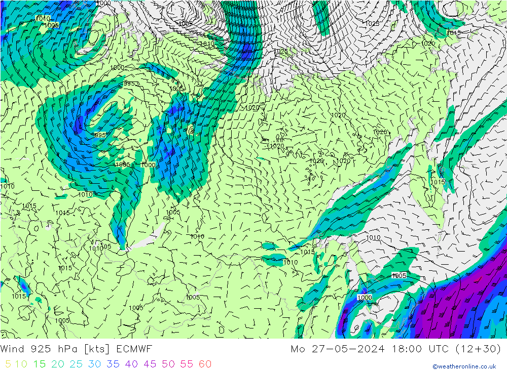 Vento 925 hPa ECMWF lun 27.05.2024 18 UTC