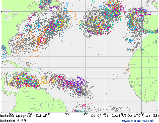 Isotachs Spaghetti ECMWF Sa 01.06.2024 06 UTC