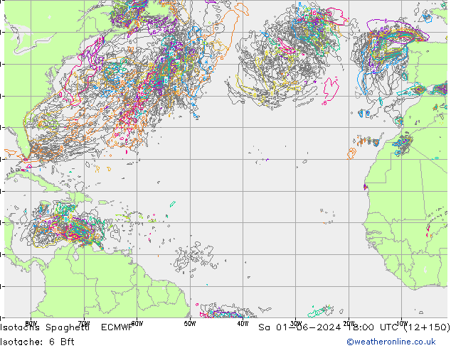 Isotaca Spaghetti ECMWF sáb 01.06.2024 18 UTC