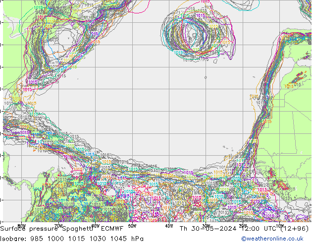 приземное давление Spaghetti ECMWF чт 30.05.2024 12 UTC