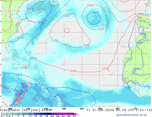 Precipitation (6h) ECMWF Pá 31.05.2024 06 UTC