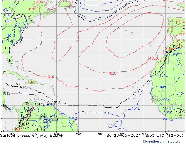 Atmosférický tlak ECMWF Ne 26.05.2024 18 UTC