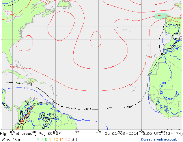 High wind areas ECMWF dim 02.06.2024 18 UTC