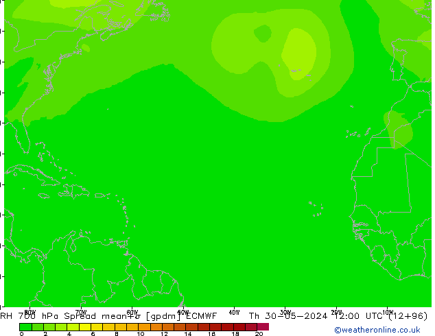 RH 700 гПа Spread ECMWF чт 30.05.2024 12 UTC