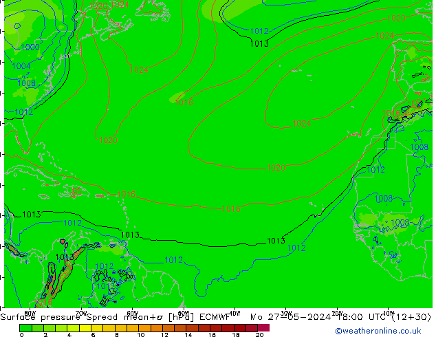 Pressione al suolo Spread ECMWF lun 27.05.2024 18 UTC