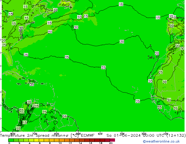 température 2m Spread ECMWF sam 01.06.2024 00 UTC