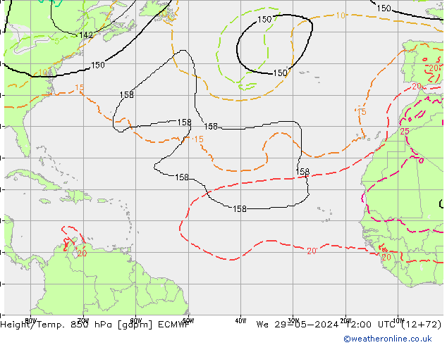 Height/Temp. 850 hPa ECMWF Qua 29.05.2024 12 UTC