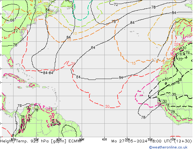 Height/Temp. 925 hPa ECMWF lun 27.05.2024 18 UTC