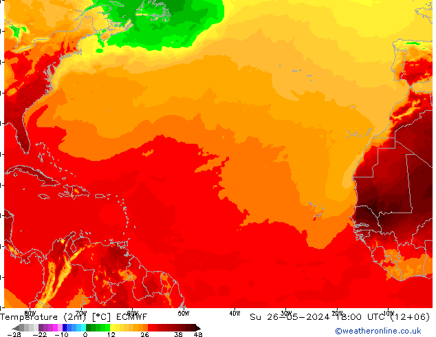 Sıcaklık Haritası (2m) ECMWF Paz 26.05.2024 18 UTC