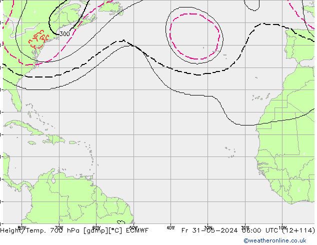 Height/Temp. 700 hPa ECMWF Pá 31.05.2024 06 UTC