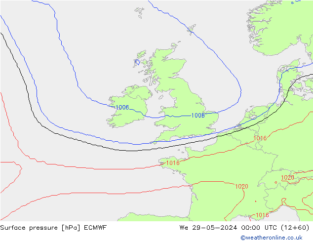 pressão do solo ECMWF Qua 29.05.2024 00 UTC