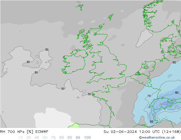 RH 700 hPa ECMWF  02.06.2024 12 UTC