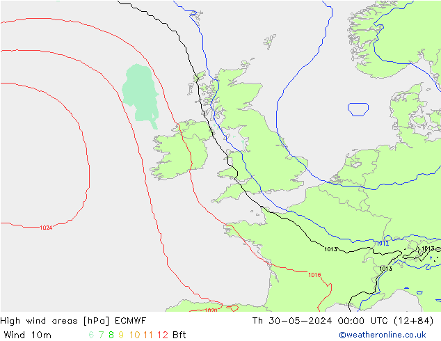 High wind areas ECMWF jue 30.05.2024 00 UTC