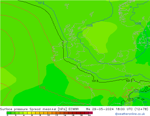 Atmosférický tlak Spread ECMWF St 29.05.2024 18 UTC