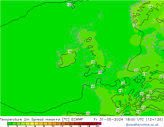 Sıcaklık Haritası 2m Spread ECMWF Cu 31.05.2024 18 UTC