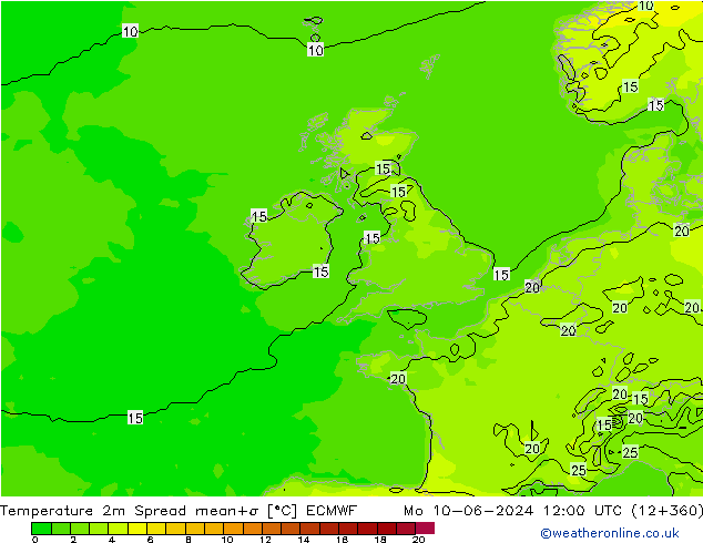 Temperaturkarte Spread ECMWF Mo 10.06.2024 12 UTC