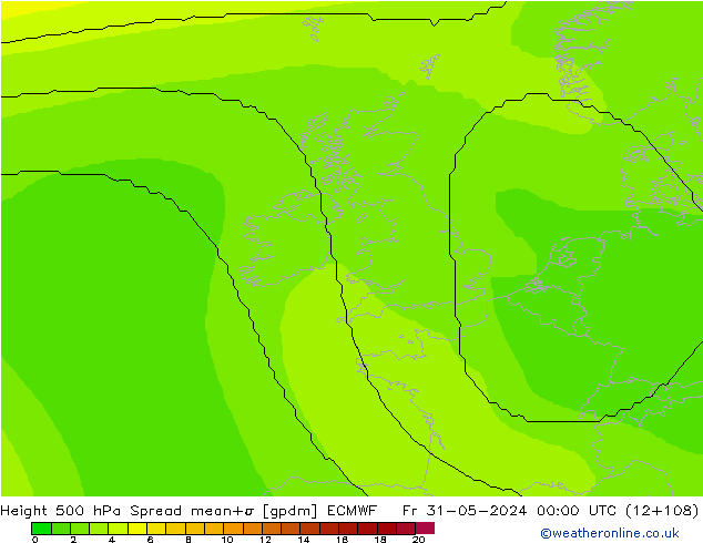 Height 500 hPa Spread ECMWF ven 31.05.2024 00 UTC