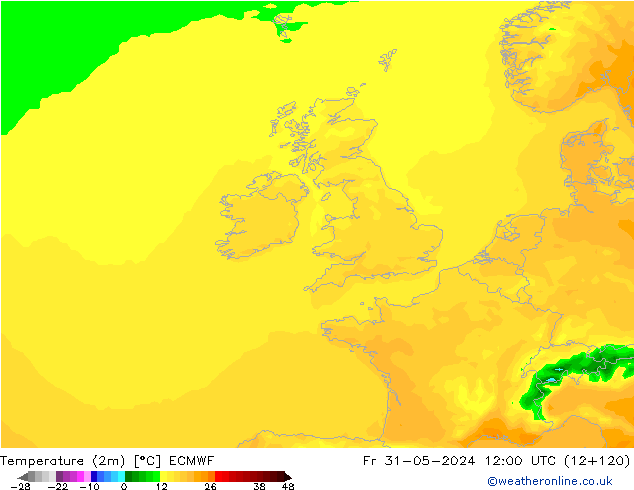 карта температуры ECMWF пт 31.05.2024 12 UTC