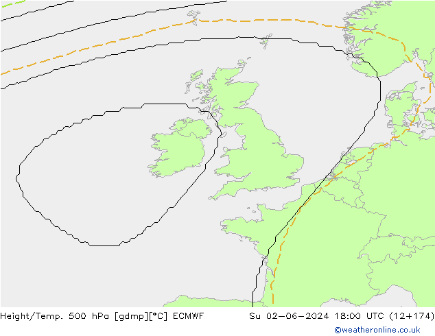 Height/Temp. 500 hPa ECMWF dom 02.06.2024 18 UTC