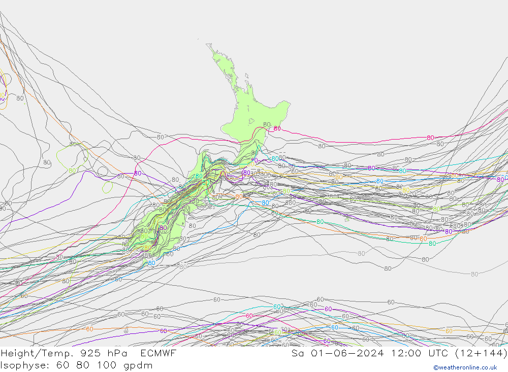 Yükseklik/Sıc. 925 hPa ECMWF Cts 01.06.2024 12 UTC