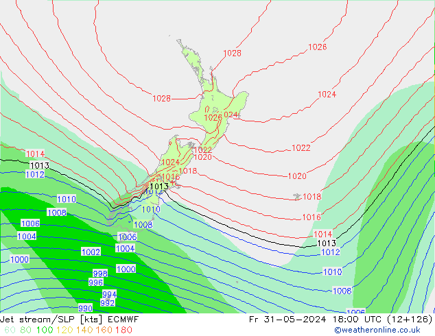 Jet stream/SLP ECMWF Fr 31.05.2024 18 UTC