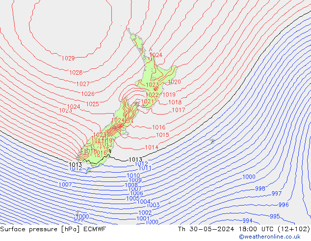 Surface pressure ECMWF Th 30.05.2024 18 UTC