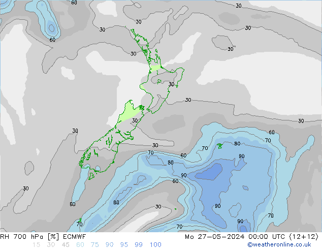 RH 700 hPa ECMWF Po 27.05.2024 00 UTC