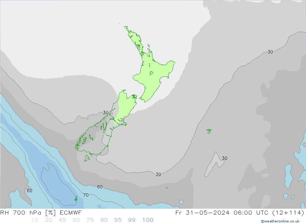 RH 700 hPa ECMWF Fr 31.05.2024 06 UTC