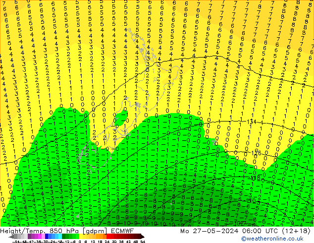 Yükseklik/Sıc. 850 hPa ECMWF Pzt 27.05.2024 06 UTC