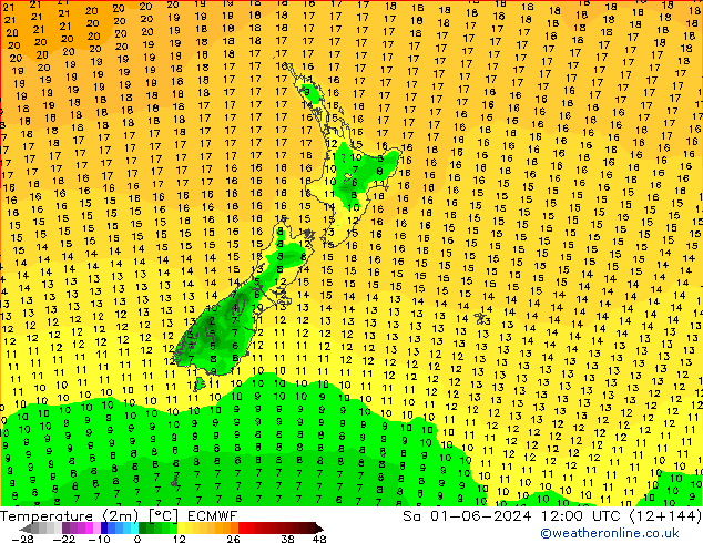 Temperature (2m) ECMWF So 01.06.2024 12 UTC