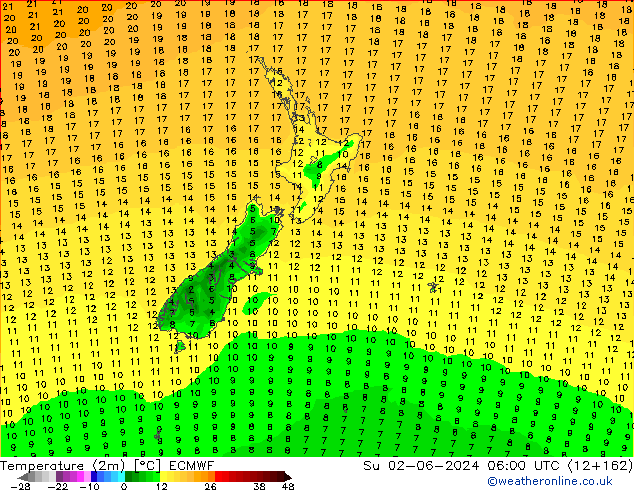 Temperature (2m) ECMWF Su 02.06.2024 06 UTC