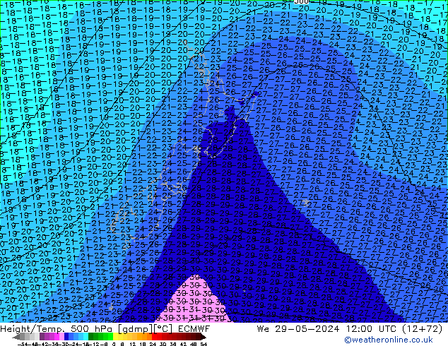 Height/Temp. 500 гПа ECMWF ср 29.05.2024 12 UTC