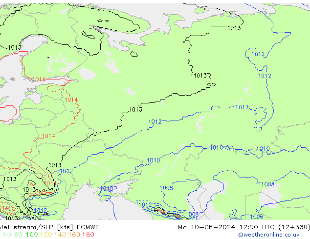 Jet stream/SLP ECMWF Mo 10.06.2024 12 UTC
