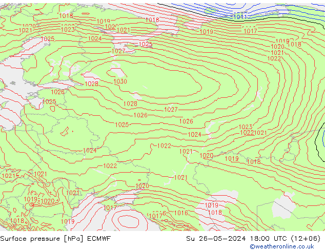 Presión superficial ECMWF dom 26.05.2024 18 UTC
