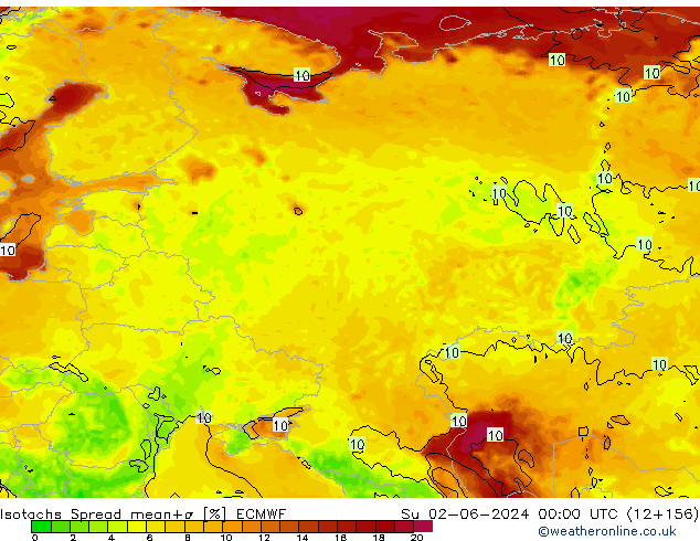 Isotachs Spread ECMWF Su 02.06.2024 00 UTC