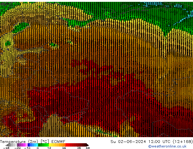 Temperature (2m) ECMWF Su 02.06.2024 12 UTC