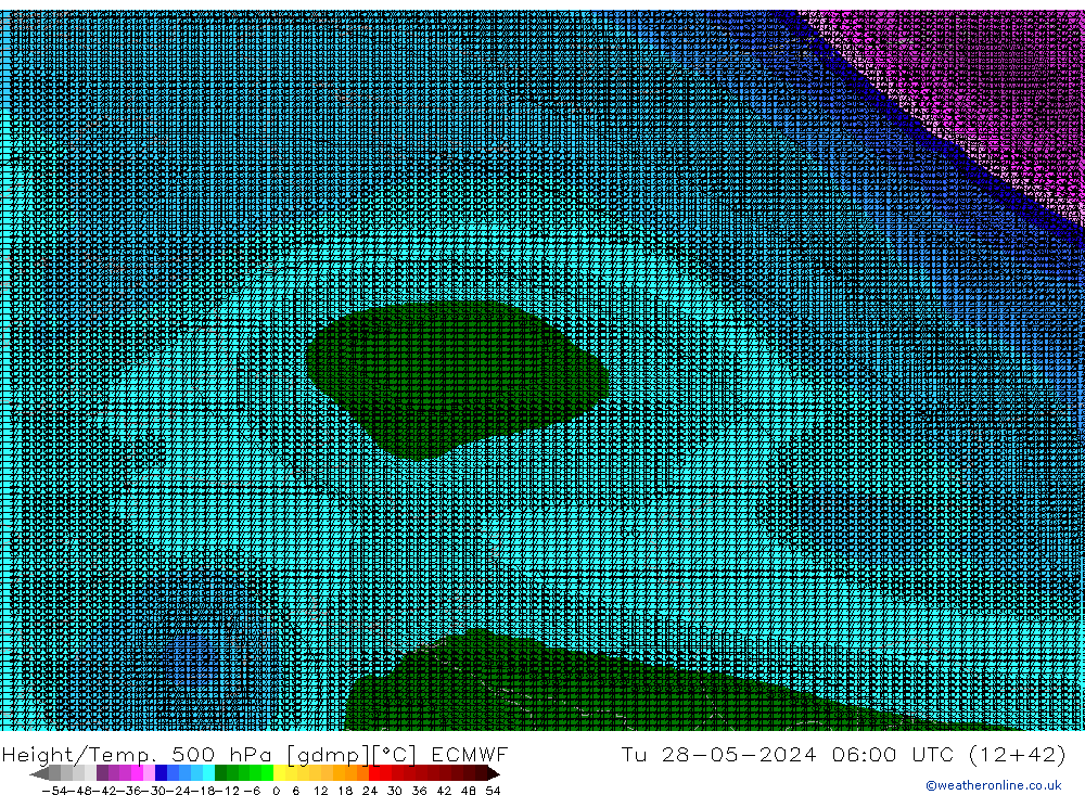 Height/Temp. 500 hPa ECMWF wto. 28.05.2024 06 UTC